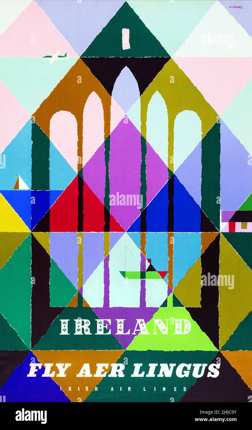Vintage 1950s Voyage Poster - - Aer Lingus - Irlande - Abram Games - 1960s Banque D'Images