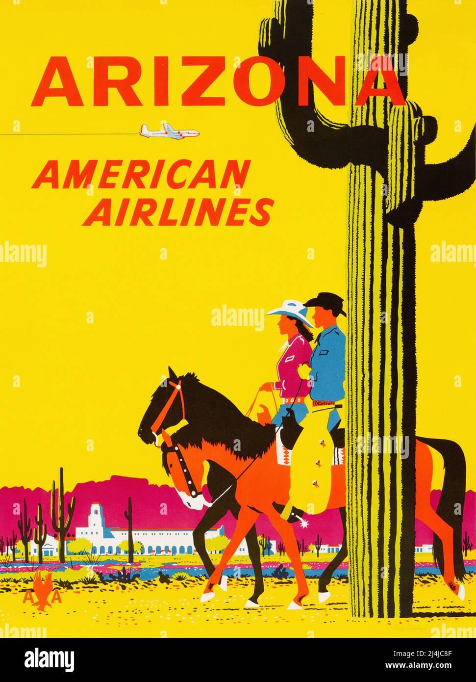 Affiche de voyage vintage des années 1950 - American Airlines - Arizona - par Fred Ludekens - 1950 Banque D'Images