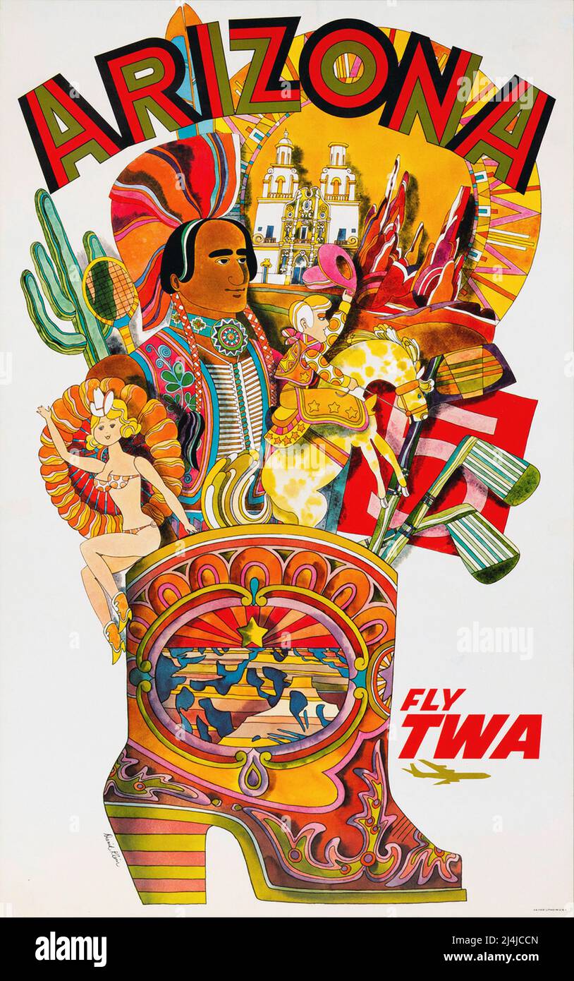 Affiche de voyage vintage des années 60 - ARIZONA - par David Klein - 1960s Banque D'Images
