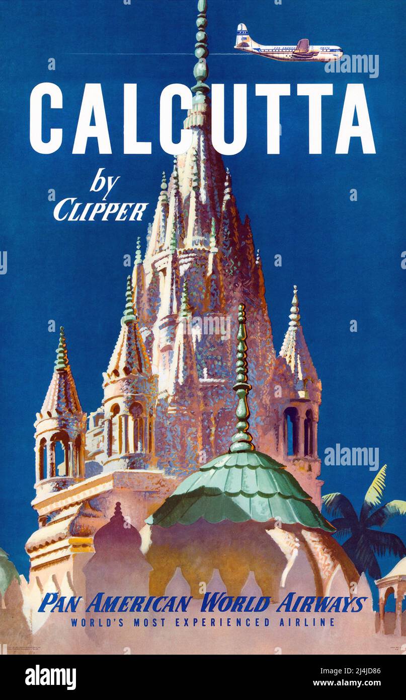 Vintage 1951 Pan Am Travel Poster - Calcutta par Clipper Banque D'Images