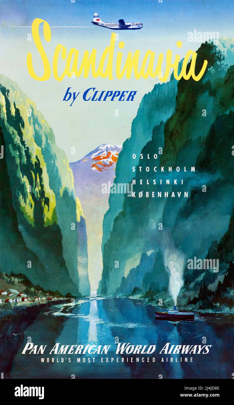 Affiche de voyage vintage - Scandinavie par Clipper Vintage années 1950 Banque D'Images Affiche de voyage vintage - Scandinavie par Clipper Vintage années 1950 Banque D'Images