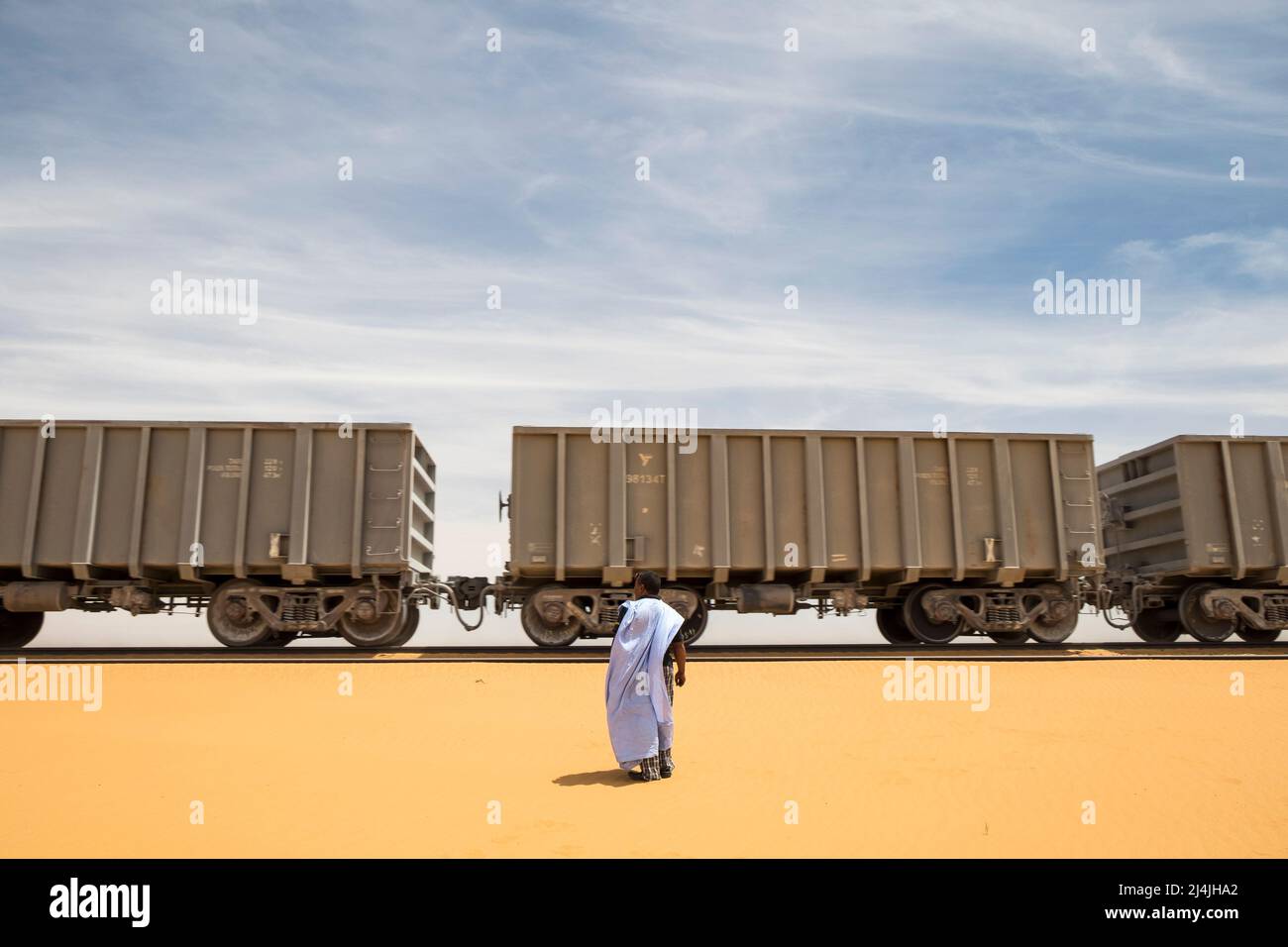 La Mauritanie, le plus long chemin de fer au monde, relie Nouadhibou à Zouerat Banque D'Images
