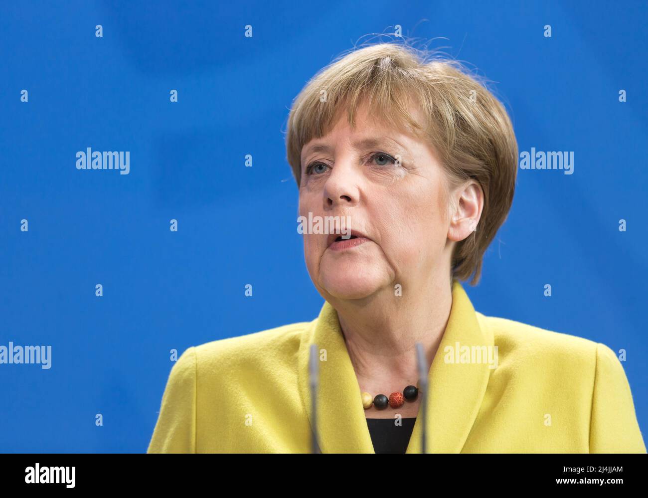 Berlin, Allemagne. 16th mars 2015. Angela Merkel, chancelière de la République fédérale d'Allemagne, lors d'un exposé conjoint avec le président de l'Ukraine Petro Porochenko à Berlin. (Credit image: © Mykhaylo Palinchak/SOPA Images via ZUMA Press Wire) Banque D'Images