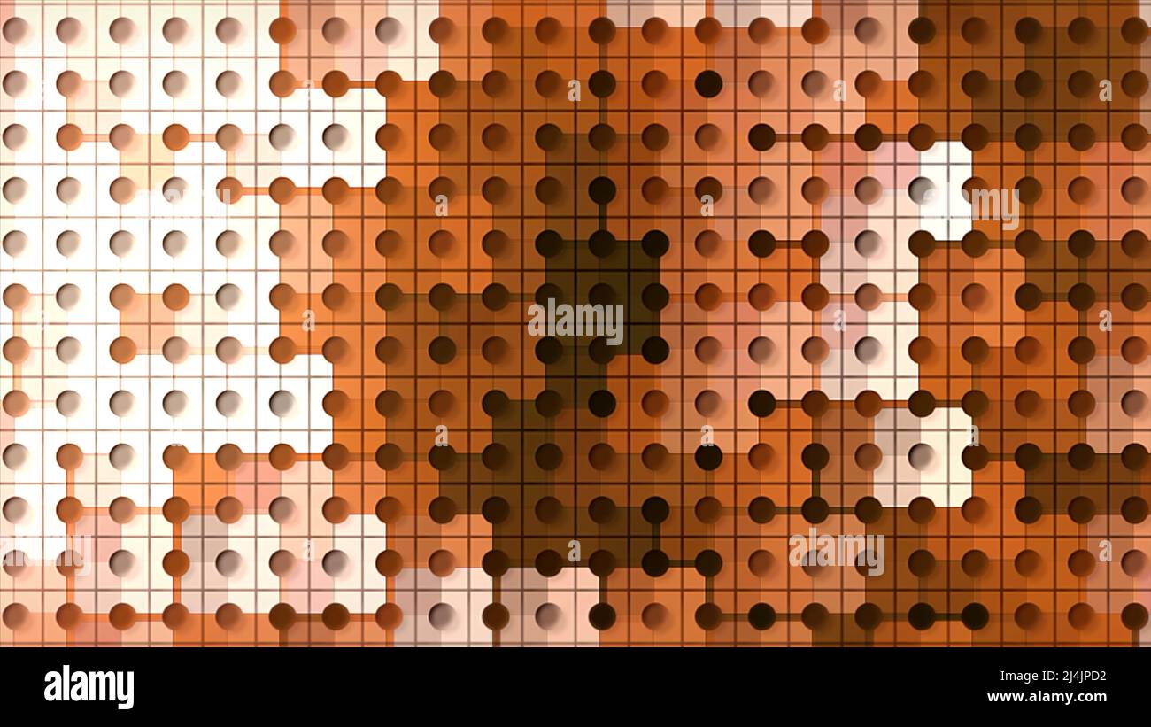 Résumé maillage mobile orange résumé arrière-plan géométrique. Mouvement. Écran coloré de carrés et de cercles avec ombre en mouvement. Banque D'Images