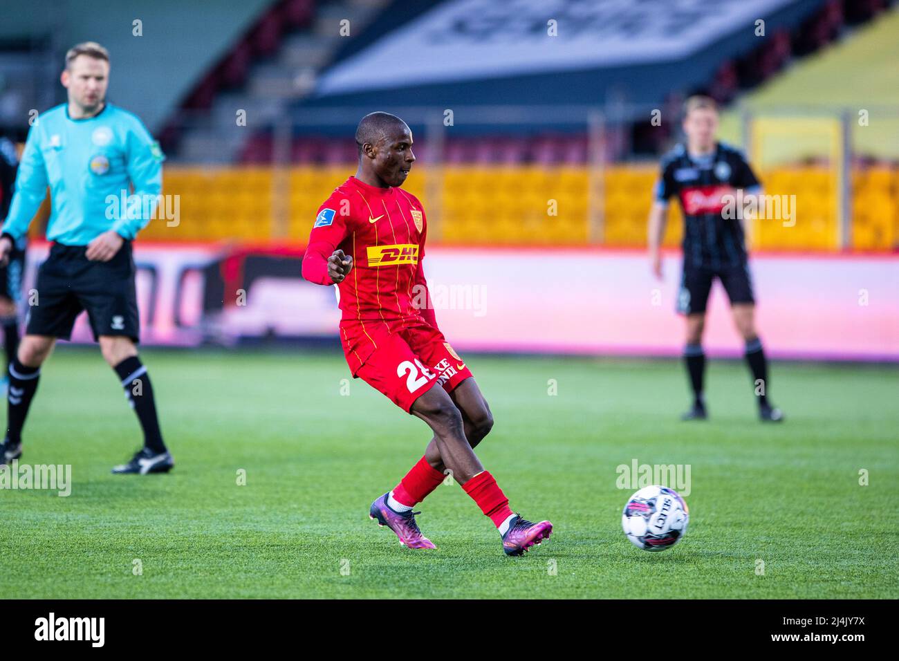 Farum, Danemark. 15th, avril 2022. Lasso Coulibaly (28) du FC Nordsjaelland vu pendant le match Superliga de 3F entre le FC Nordsjaelland et Soenderjyske à droite de Dream Park à Farum. (Crédit photo: Gonzales photo - Dejan Obretkovic). Banque D'Images