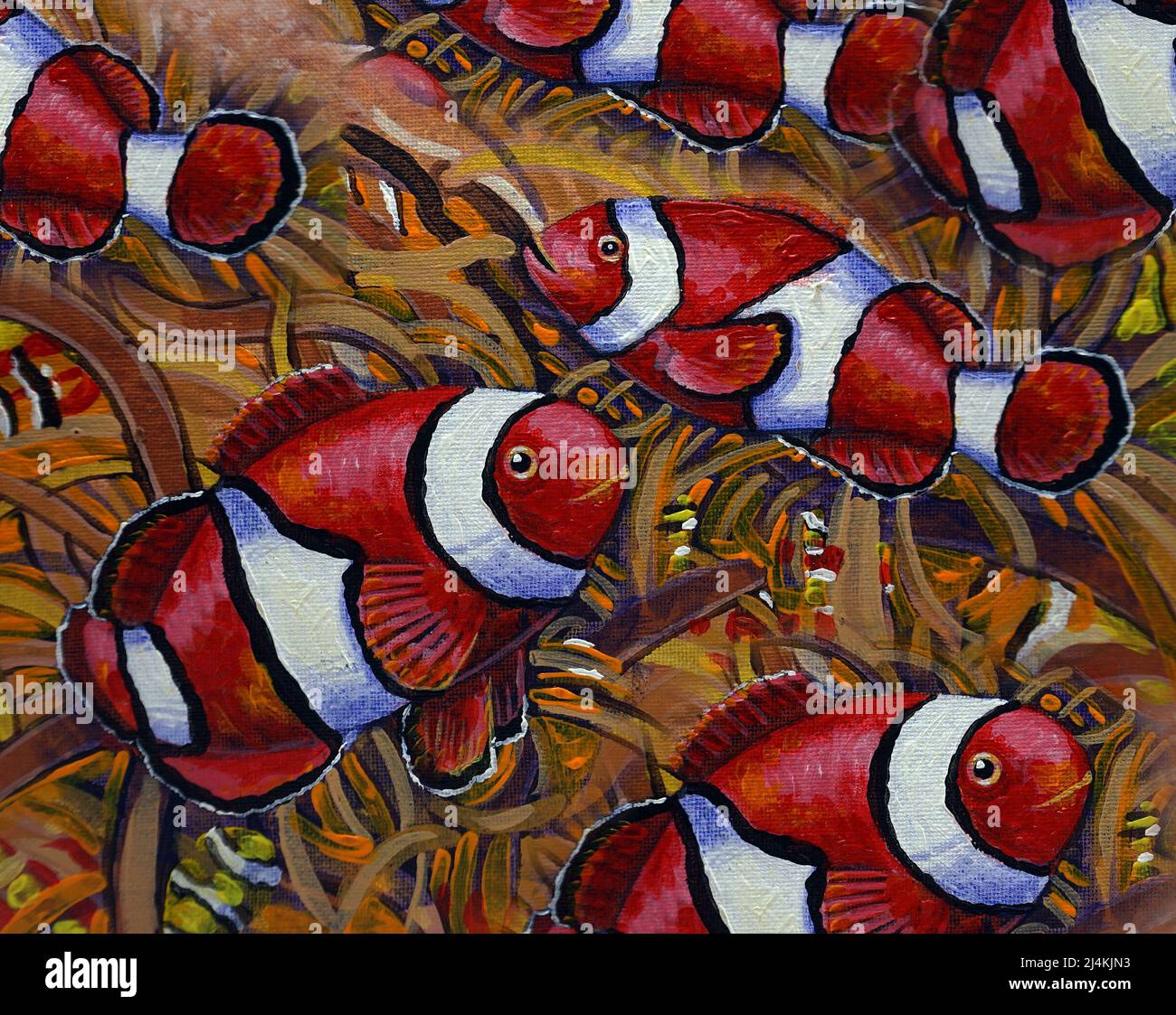 Peinture d'art couleur acrylique poisson Clown , poisson nemo , poisson Anemonefish Banque D'Images