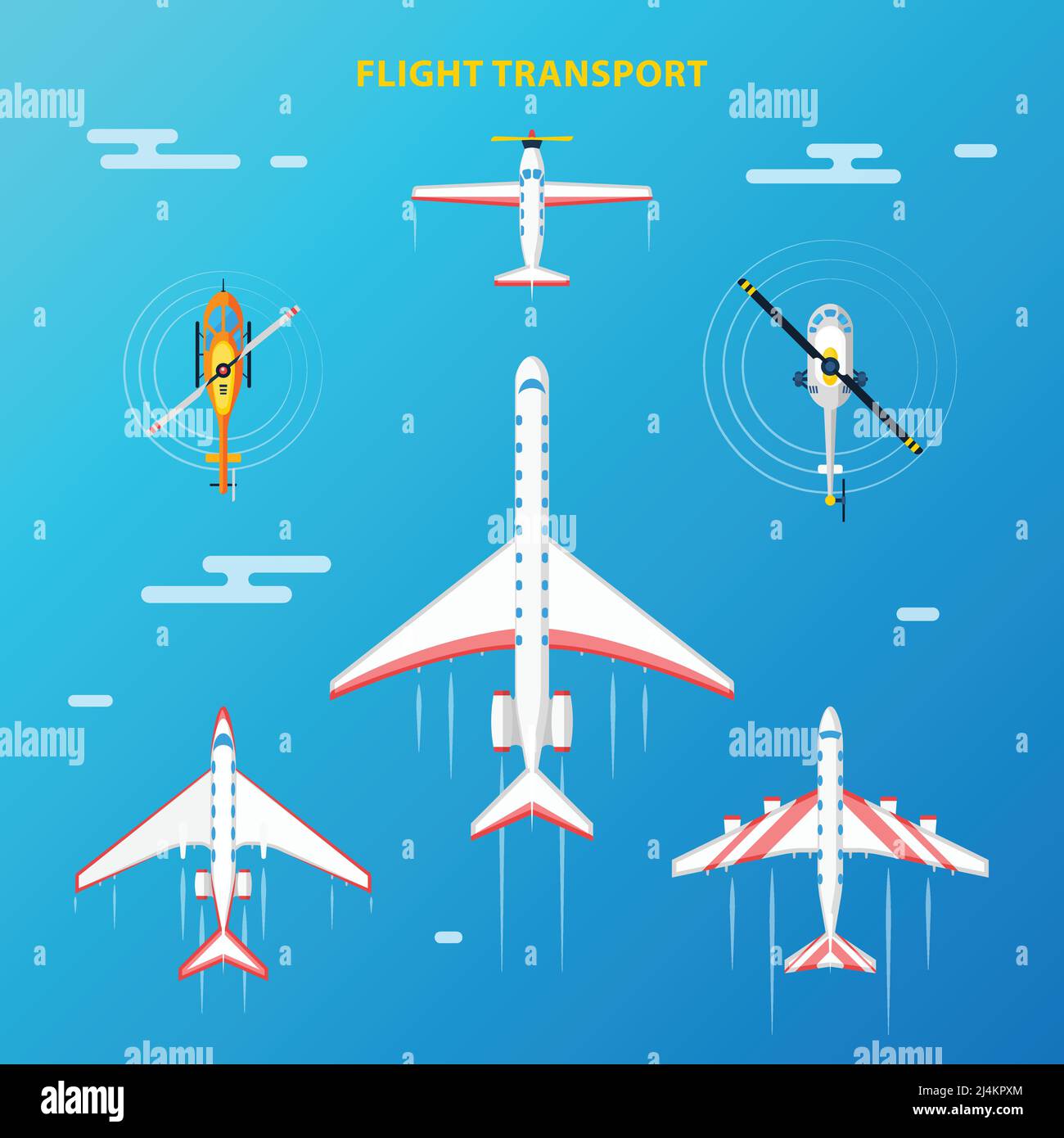 Transport aérien à la collecte de vol vue de dessus avec des hélicoptères et illustration vectorielle abstraite d'arrière-plan bleu ciel d'avions Illustration de Vecteur