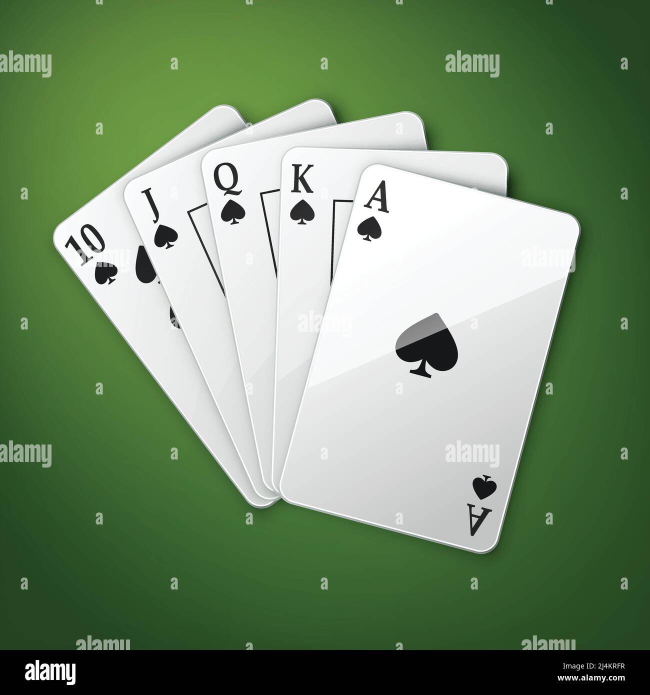 Cartes à jouer au casino Vector ou vue du dessus de la chasse droite royale isolé sur table de poker verte Illustration de Vecteur
