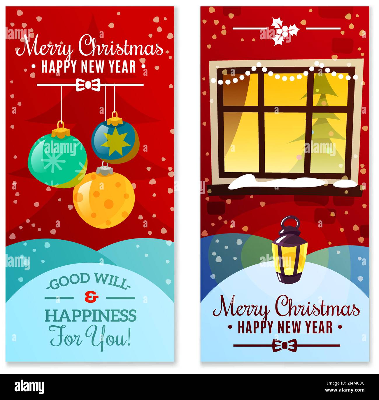 Banderoles verticales de Noël avec décorations de noël neige et joyeux nouveau illustration vectorielle plate du texte d'invitation de l'année Illustration de Vecteur