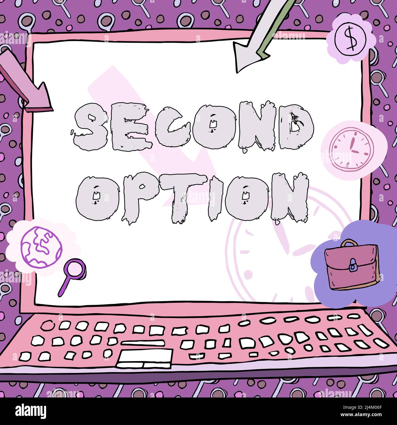 Deuxième option d'écriture manuscrite. Business concept Suivant Fiddle pas une priorité prochaine alternative Opportunity affiche décorée de symboles monétaires Banque D'Images