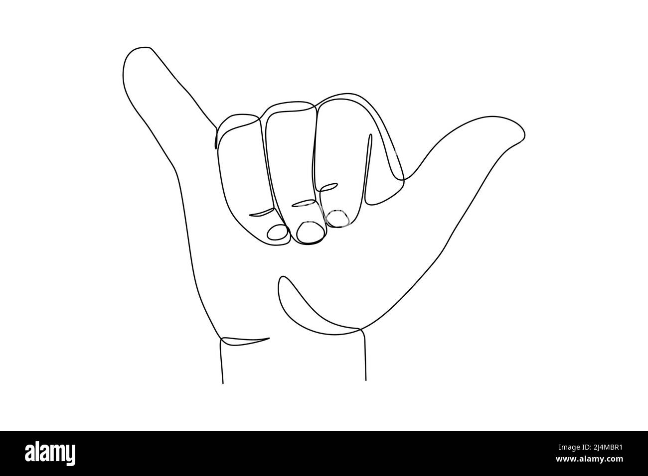 dessin continu d'une ligne du panneau shaka. Accrochez-vous à la main, geste d'intention amicale souvent associé à la culture d'Hawaï et de surf Illustration de Vecteur