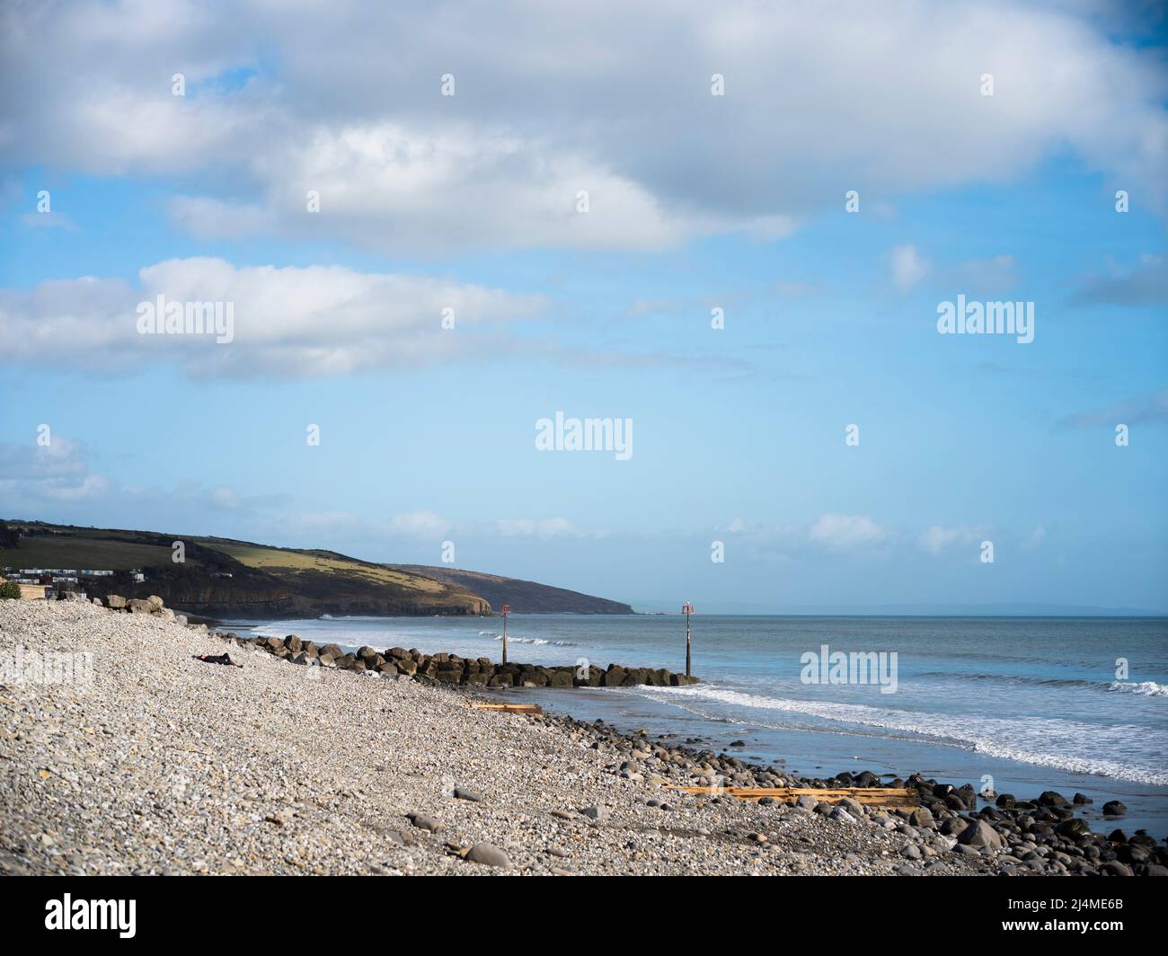 Vue générale sur la plage d'Amroth, Pembrokeshire, pays de Galles. Banque D'Images