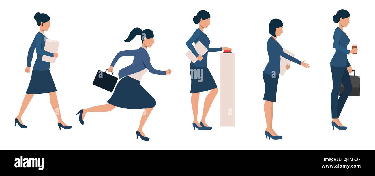 Ensemble de femmes entrepreneurs occupés avec différentes activités. Ensemble de femmes d'affaires de construction de carrière. L'illustration vectorielle peut être utilisée pour la motivation Illustration de Vecteur