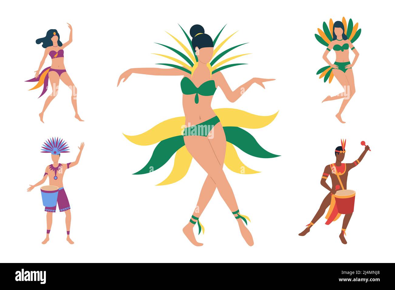 Collection de danseurs brésiliens en costumes. Personnages de dessins animés plats célébrant le festival annuel. Illustration vectorielle pour la promotion, la bannière, le dépliant Illustration de Vecteur