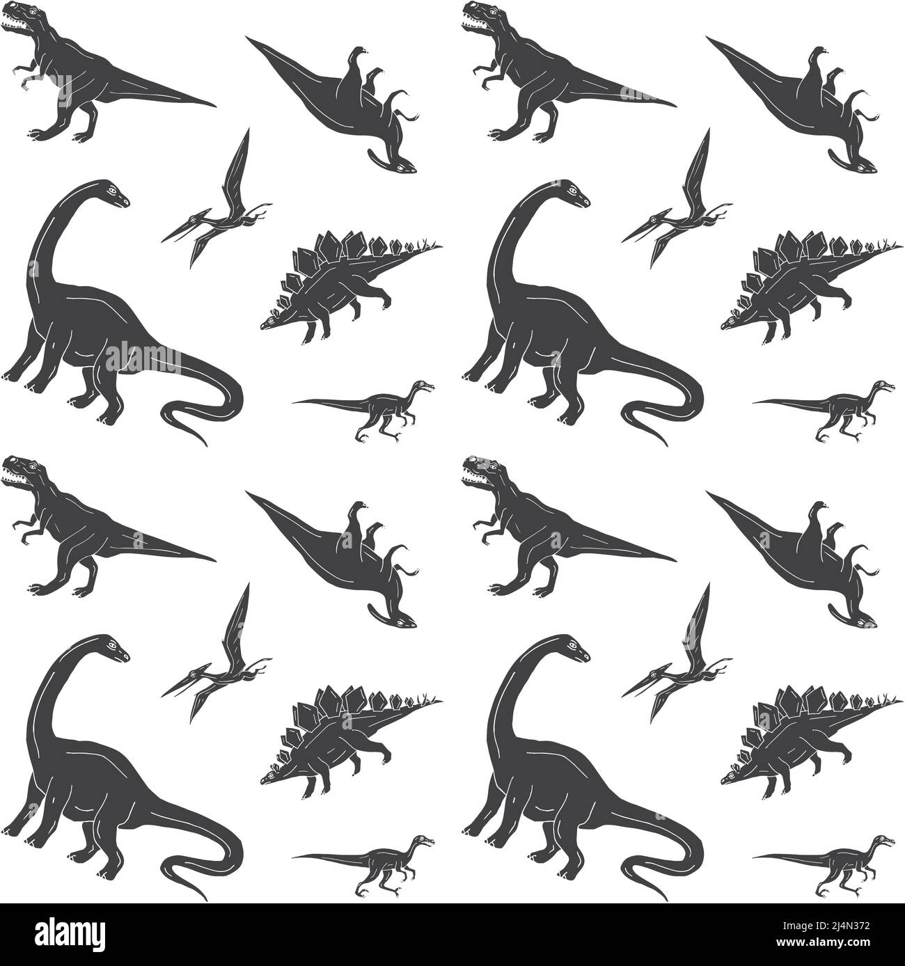 Motif vectoriel sans couture d'un motif noir à la main, croquis des dinosaures isolés sur fond blanc Illustration de Vecteur