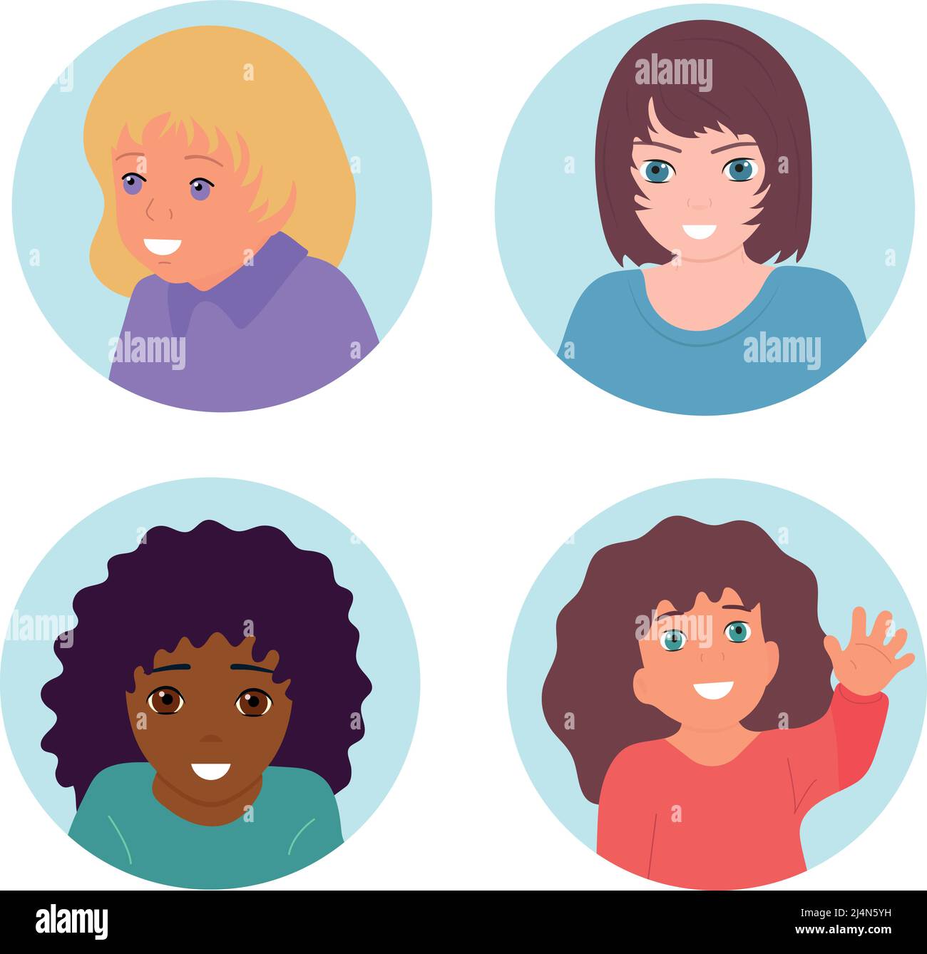 Avatar quatre enfants, garçons et filles, Smile Vector Illustration de Vecteur