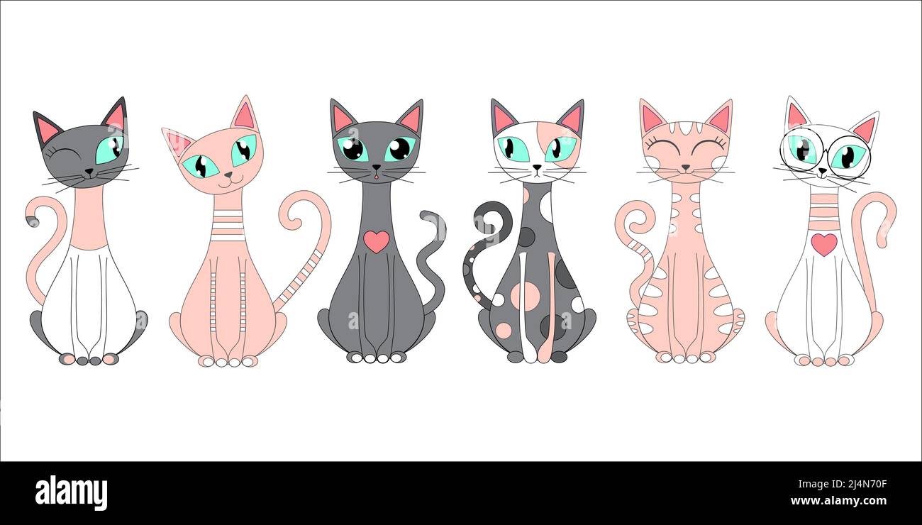 Ensemble de chats amusants de dessin animé chats. Vecteur Illustration de Vecteur