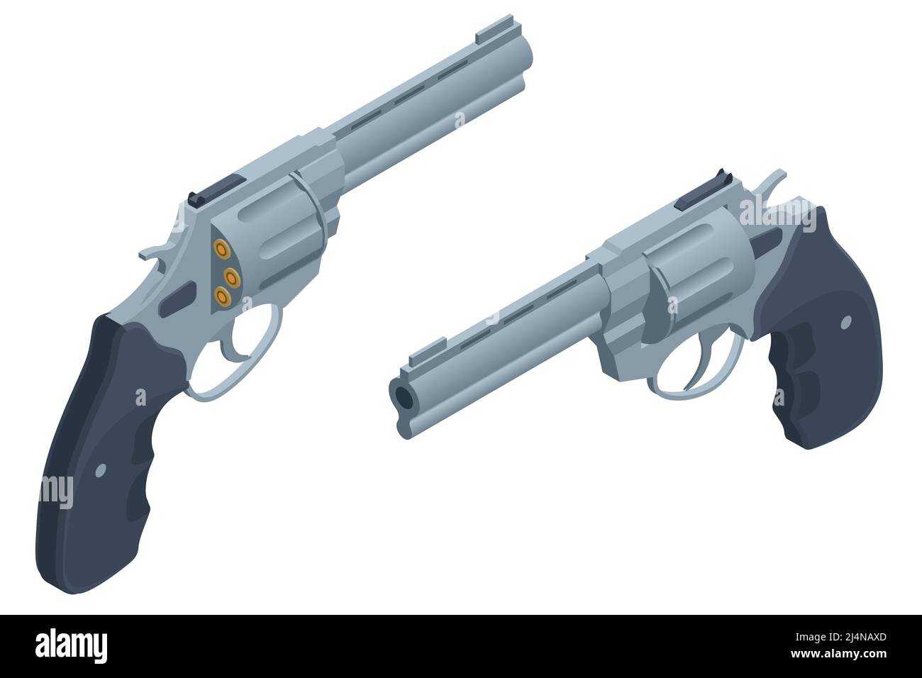 Jeu isométrique revolvers armes à feu. Revolver pistolet isolé sur fond blanc. Illustration de Vecteur