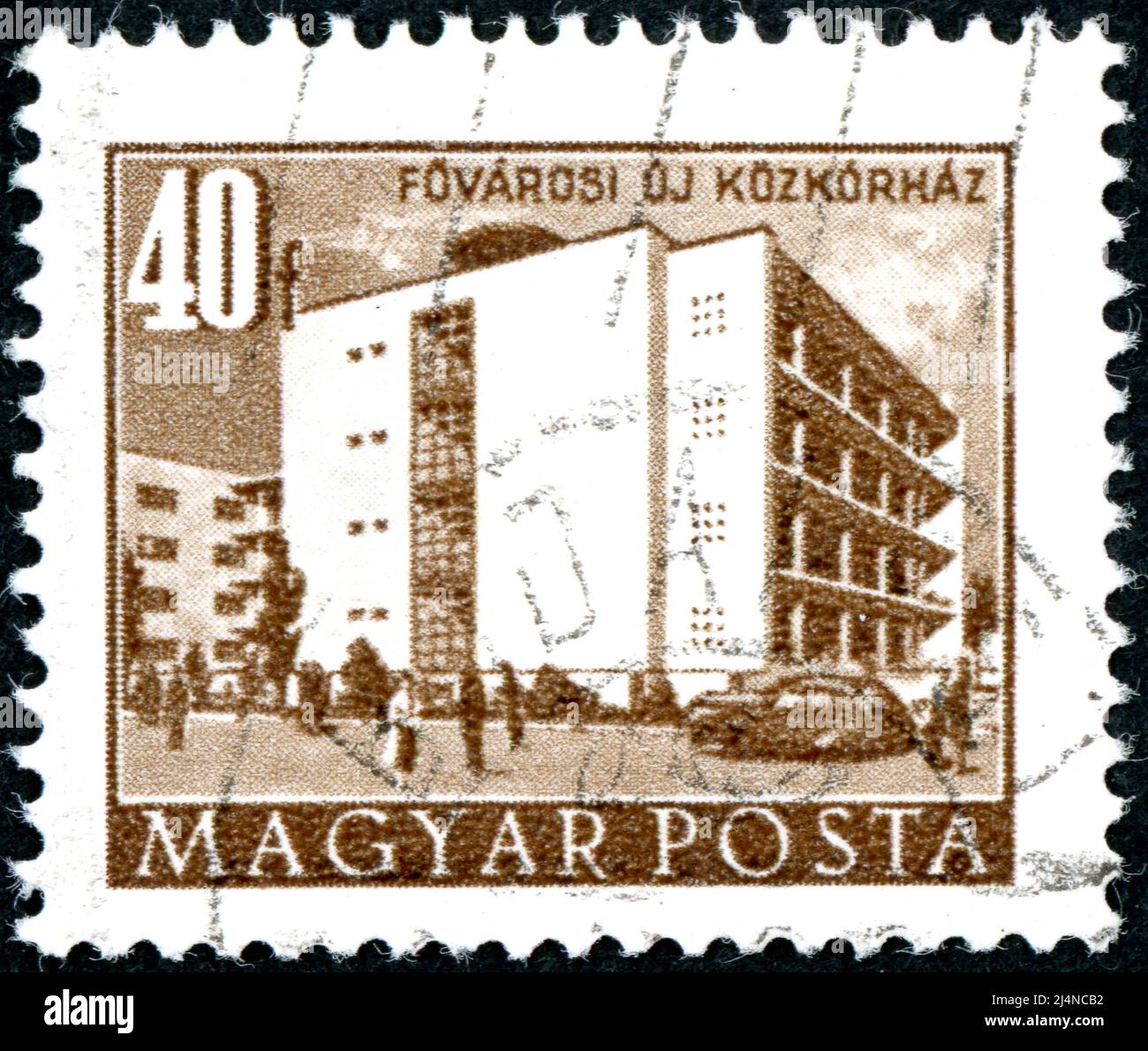 HONGRIE - VERS 1951: Timbre imprimé en Hongrie, montrant la gare centrale de Budapest, vers 1951 Banque D'Images