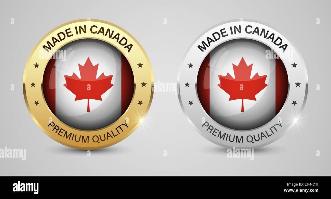 Ensemble de graphiques et d'étiquettes fabriqués au Canada. Certains éléments d'impact pour l'utilisation que vous voulez en faire. Illustration de Vecteur