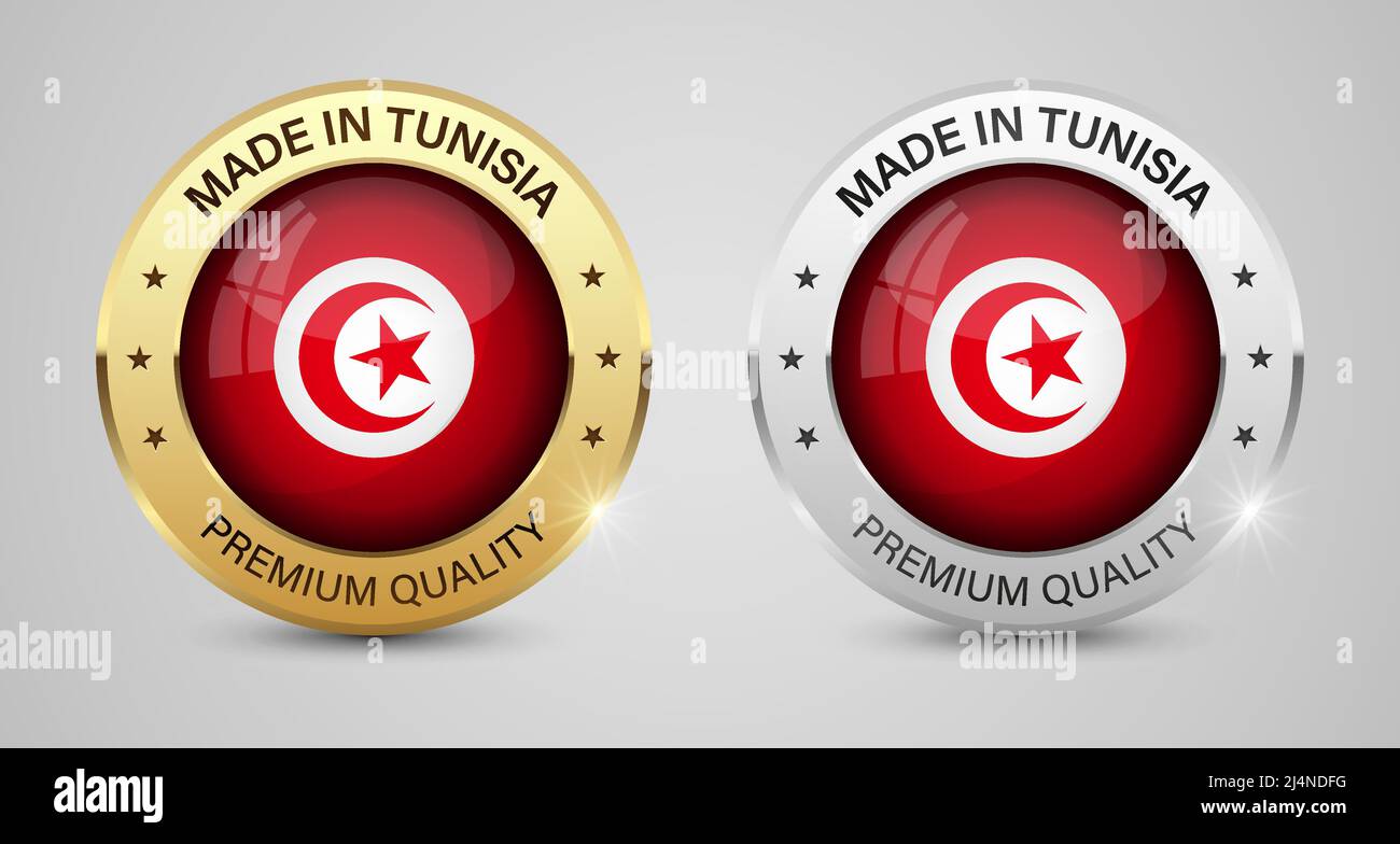 Ensemble de motifs et d'étiquettes fabriqués en Tunisie. Certains éléments d'impact pour l'utilisation que vous voulez en faire. Illustration de Vecteur