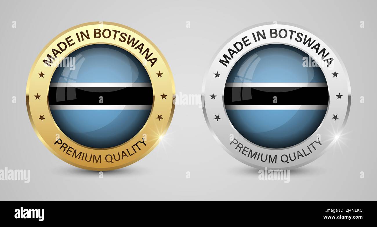 Jeu de logos et d'étiquettes fabriqués au Botswana. Certains éléments d'impact pour l'utilisation que vous voulez en faire. Illustration de Vecteur