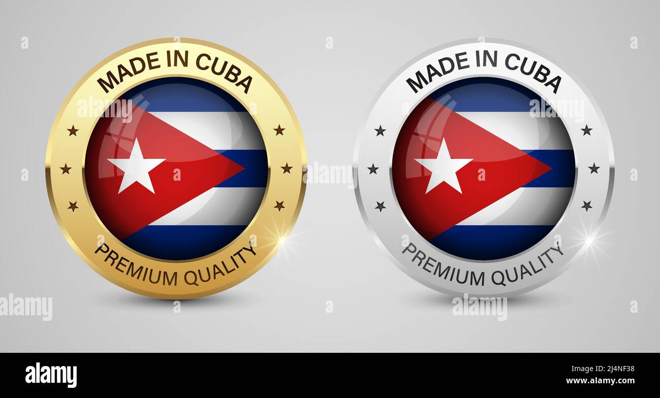 Ensemble de motifs et d'étiquettes fabriqués à Cuba. Certains éléments d'impact pour l'utilisation que vous voulez en faire. Illustration de Vecteur