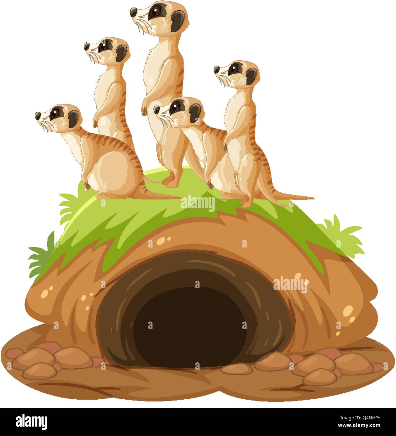 Groupe de meerkats avec le terrier dans l'illustration de style de dessin animé Illustration de Vecteur