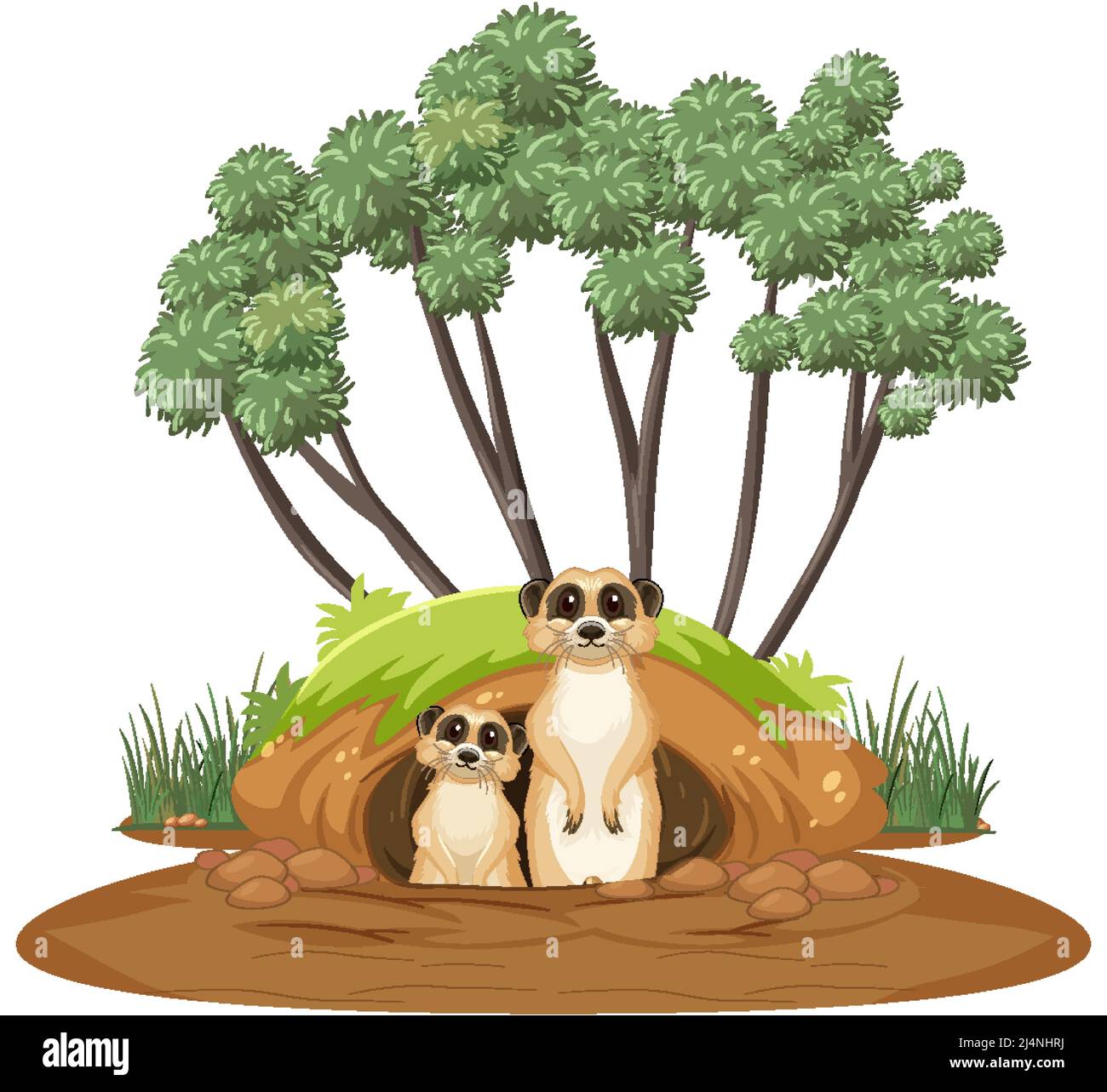Deux meerkats avec bavette en dessin animé Illustration de Vecteur