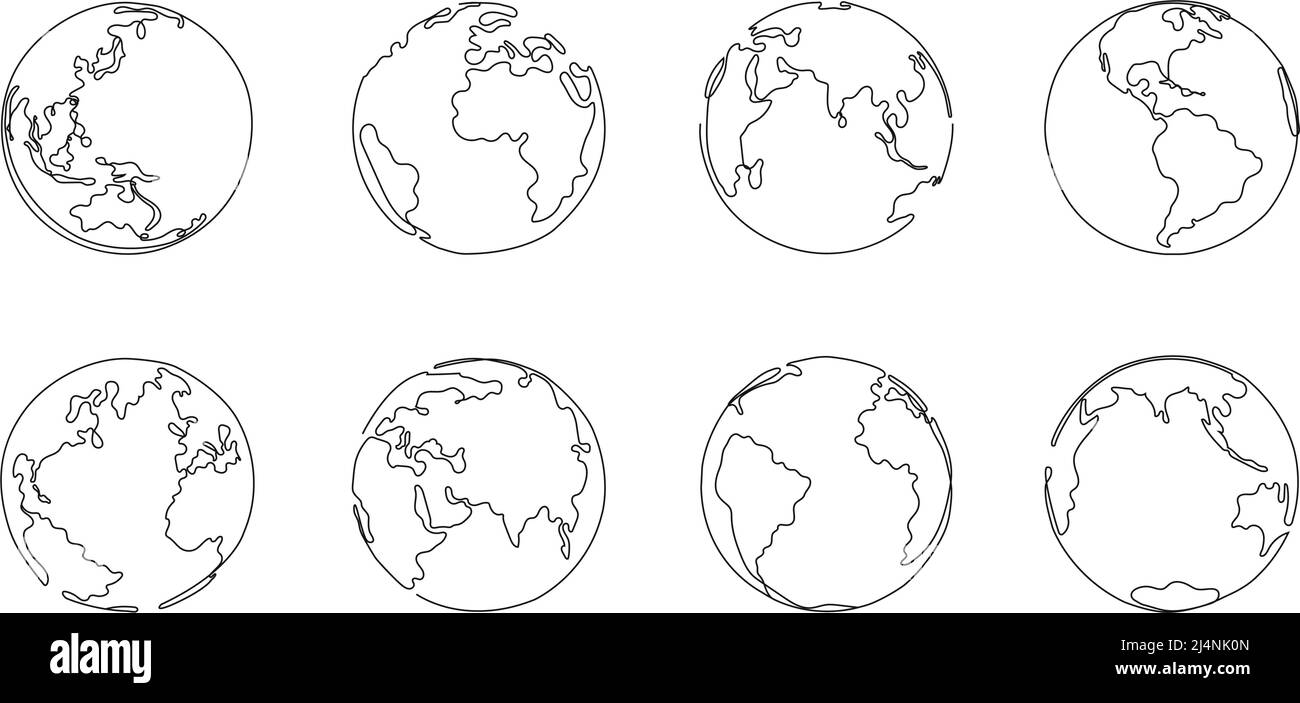 Un globe terrestre. Planète Terre, carte globale croquis et dessin main