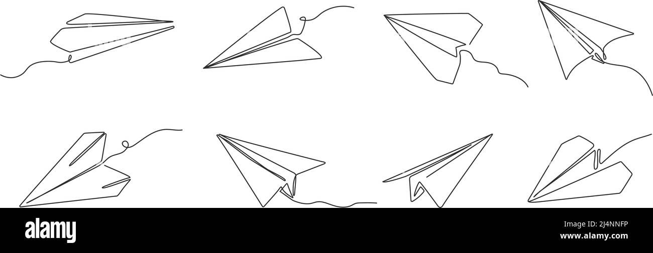 Plan papier à une ligne. Origami avion, envoyer le concept de message et avion de papier volant scénario ensemble d'illustration Illustration de Vecteur
