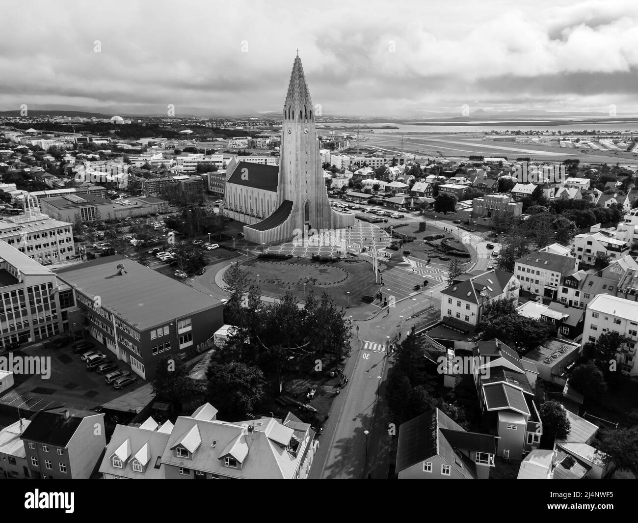 Belle image aérienne de Reykjavik, capitale des Islandais, de la cathédrale de Hallgrimskirkja et de la belle ville Banque D'Images