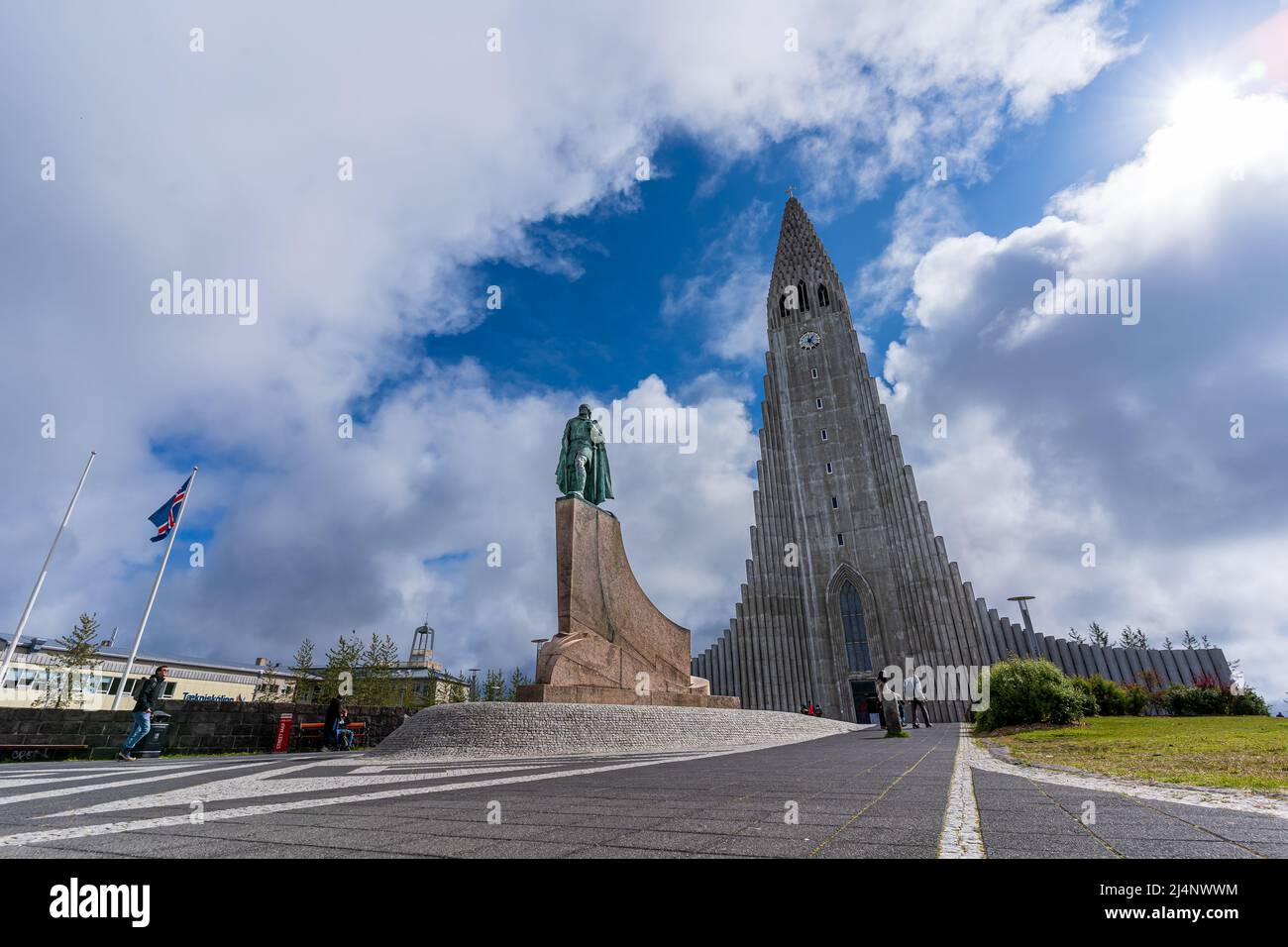 Belle image aérienne de Reykjavik, capitale des Islandais, de la cathédrale de Hallgrimskirkja et de la belle ville Banque D'Images