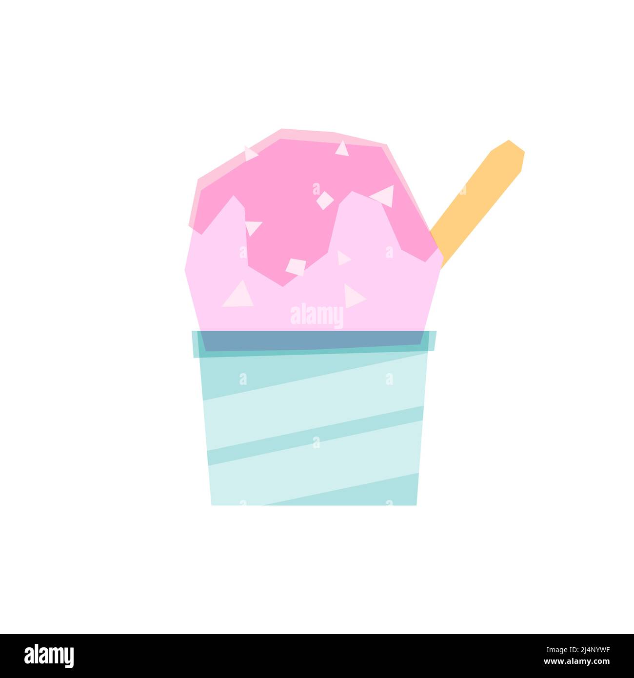 Image isolée de crème glacée dans une tasse en papier bleu. Glace rose parsemée de garniture sucrée. Logo, design pour cartes postales, médias sociaux. Illustration de Vecteur