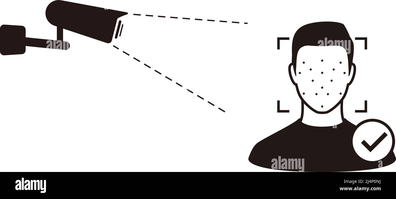 Identification du visage, icônes de concept du système de reconnaissance faciale, lecture du moniteur l'homme confirme son ID Illustration de Vecteur