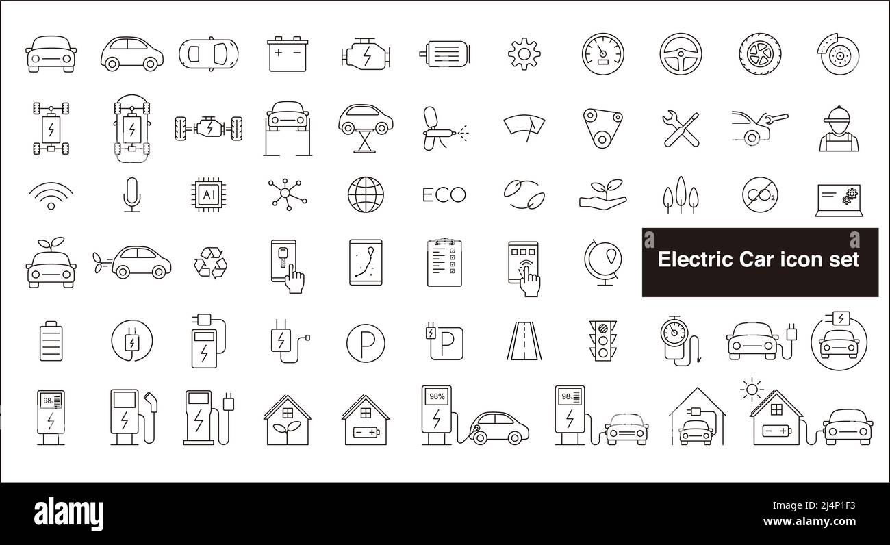 Jeu d'icônes de voiture électrique et de voiture autonome Illustration de Vecteur