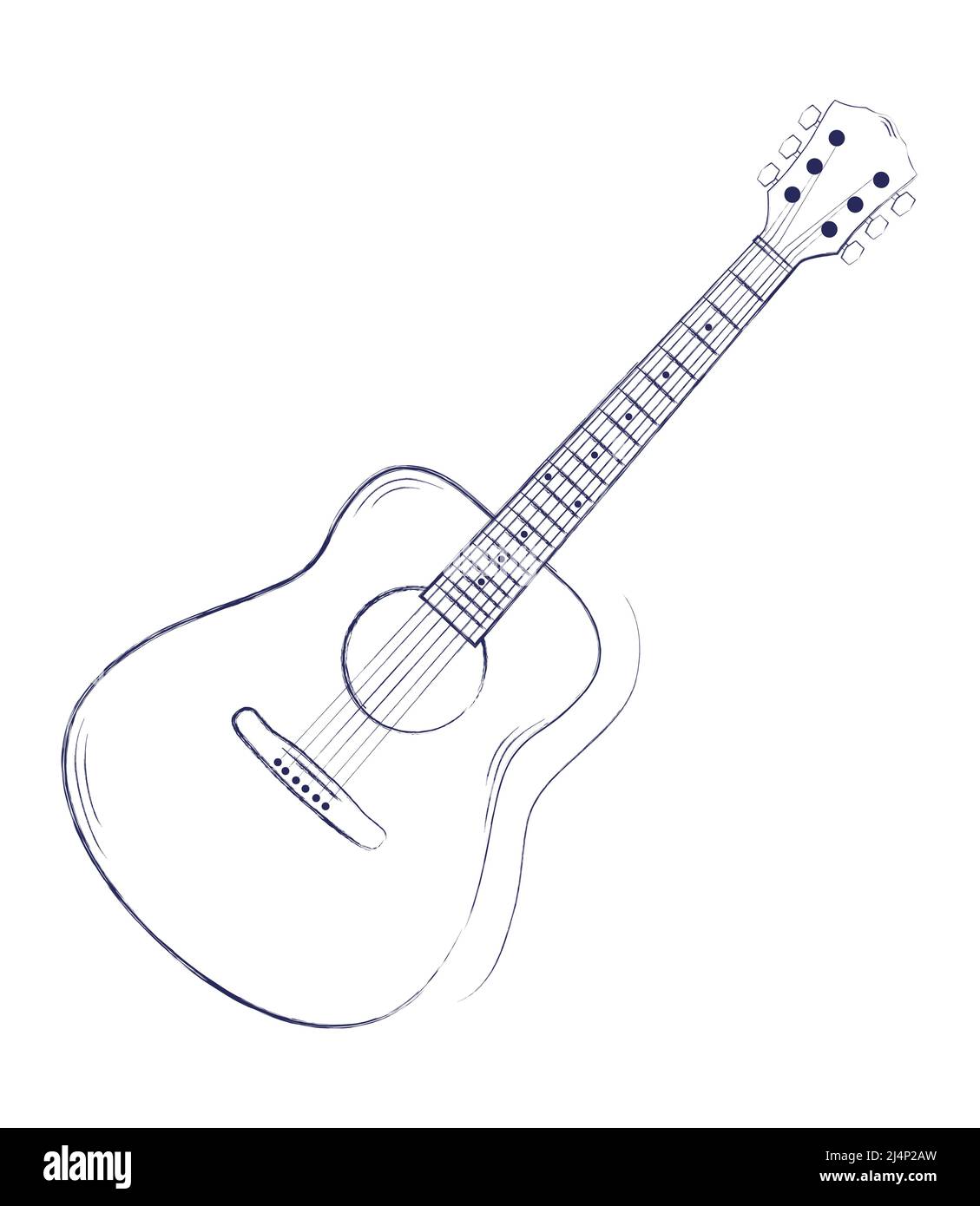 Doodle vectoriel dessiné à la main de guitare classique. Instrument de  musique à cordes. Équipement de blues ou de rock. Esquisse de dessin animé.  Isolé sur fond blanc Image Vectorielle Stock -