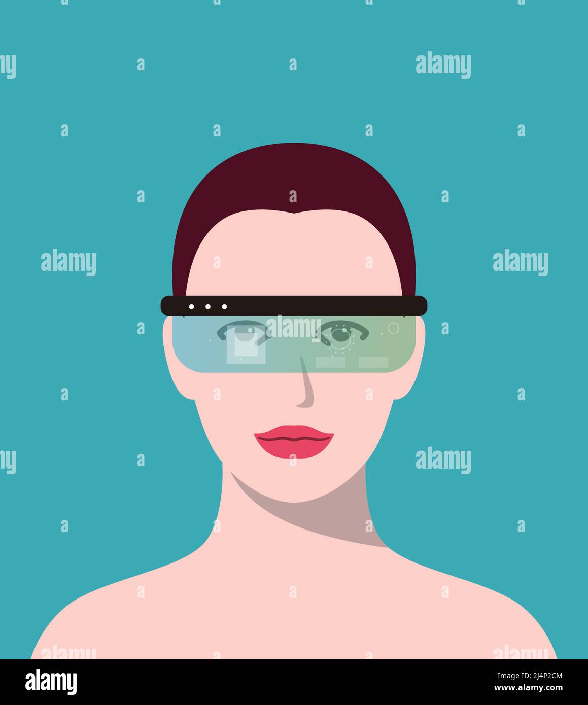Beauté fille portant des lunettes de réalité virtuelle. Vue de face, jeux, recherche, illustration vectorielle Illustration de Vecteur