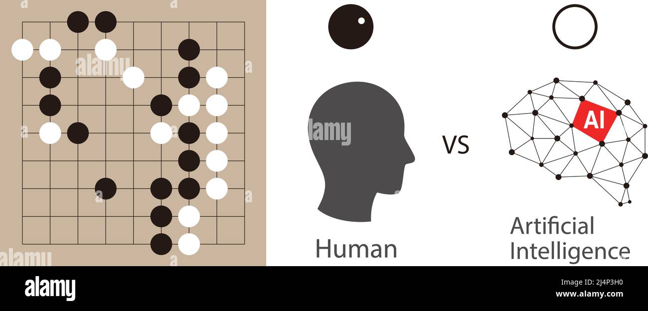 L'homme jouant Go jeu avec l'illustration de vecteur d'intelligence artificielle Illustration de Vecteur