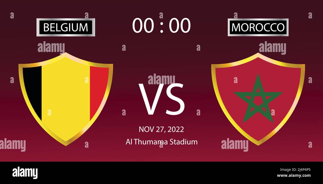 Coupe du monde de la FIFA, Qatar 2022. Groupes de correspondances. Belgique contre Maroc. Correspondance 26. Illustration vectorielle EPS 10 Illustration de Vecteur