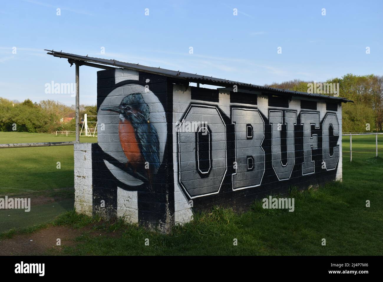 Le logo kingfisher du club de football Old Bradwell United. Banque D'Images