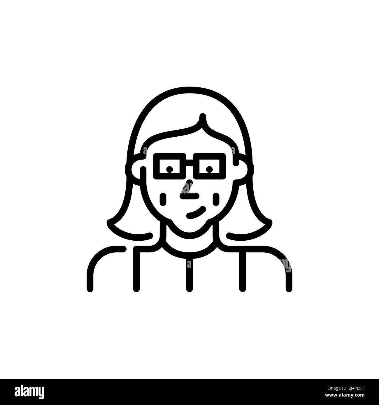 Belle vieille dame souriante dans les verres. Pixel Perfect, icône de contour modifiable Illustration de Vecteur