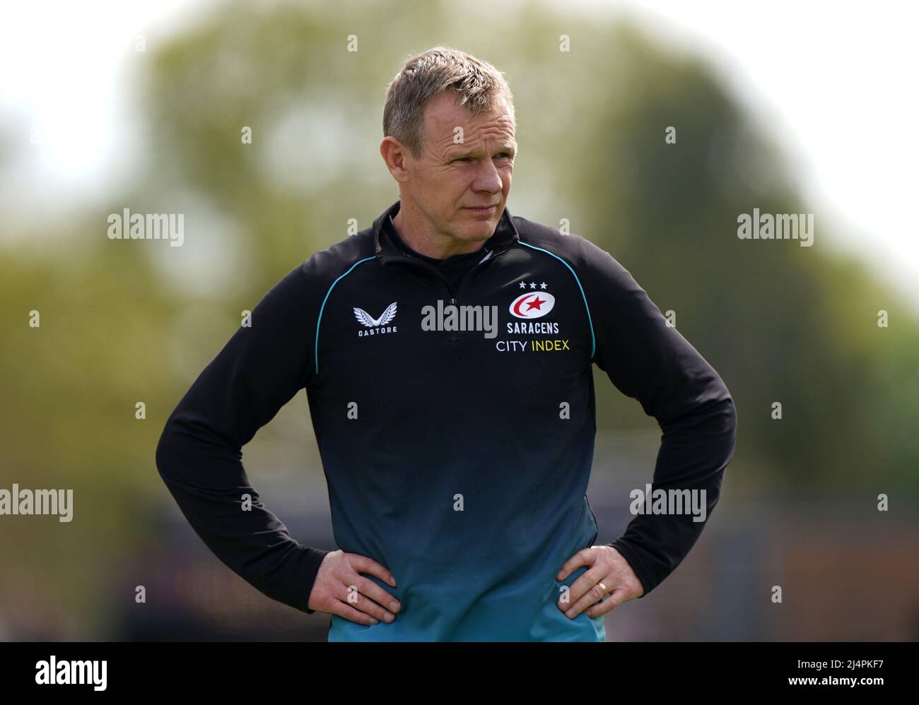 Mark McCall, entraîneur-chef de Saracens, avant le match de la COUPE DU défi EPCR de 16 au stade StoneX, à Londres. Date de la photo: Dimanche 17 avril 2022. Banque D'Images