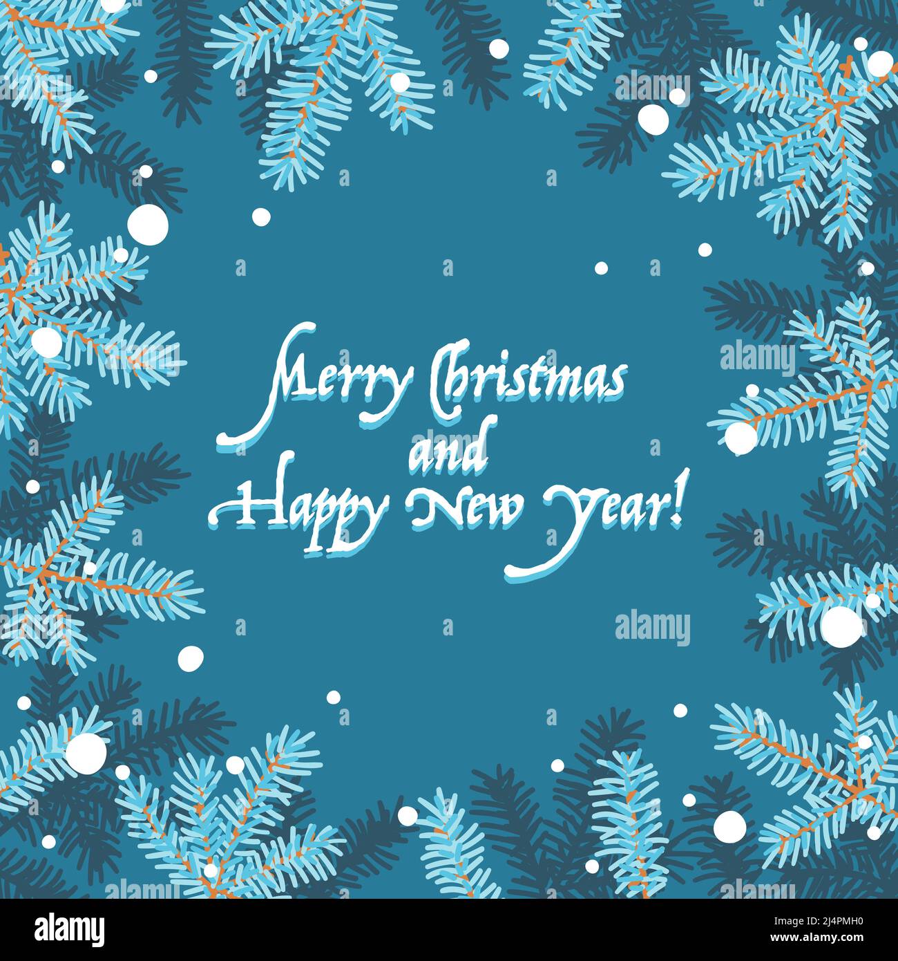 Modèle de conception Merry Christmas 2022. Cadre de branches de forêt de pins, cadre de vacances d'hiver pour les annonces, les médias sociaux et les cartes postales. Illustration de Vecteur