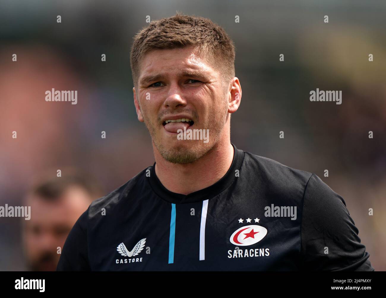 Owen Farrell de Saracens avant le match de la COUPE DU défi EPCR de 16 au stade StoneX, à Londres. Date de la photo: Dimanche 17 avril 2022. Banque D'Images