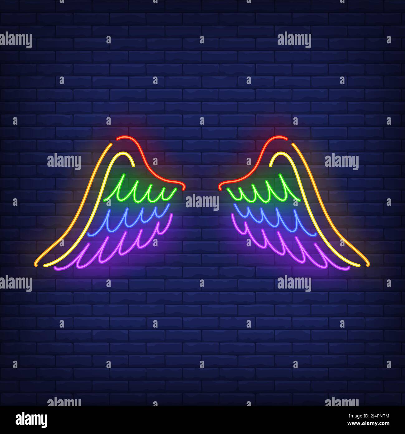 Ailes avec enseigne néon de couleurs LGBT. Liberté, tolérance, conception de la discrimination. Panneau néons lumineux de nuit, panneau d'affichage coloré, bannière lumineuse. Illustrateur vectoriel Illustration de Vecteur