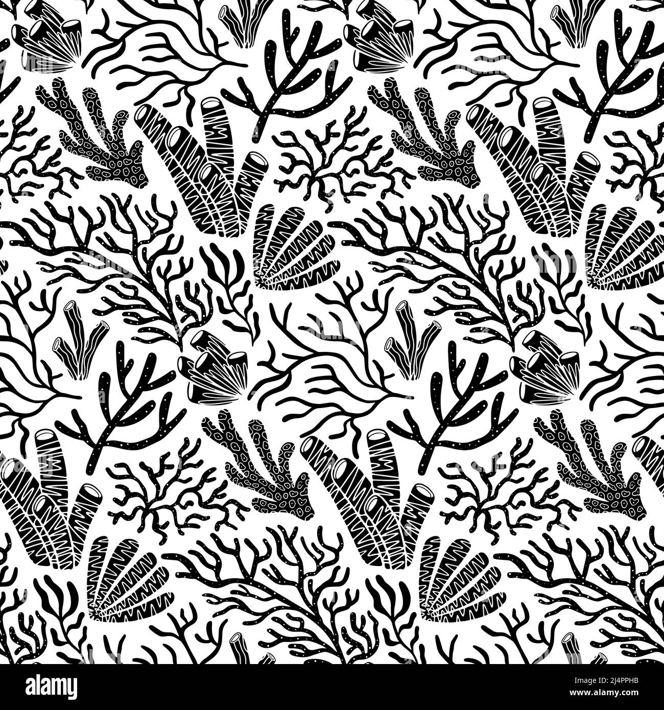 Motif sans couture noir et blanc corail vectoriel Illustration de Vecteur