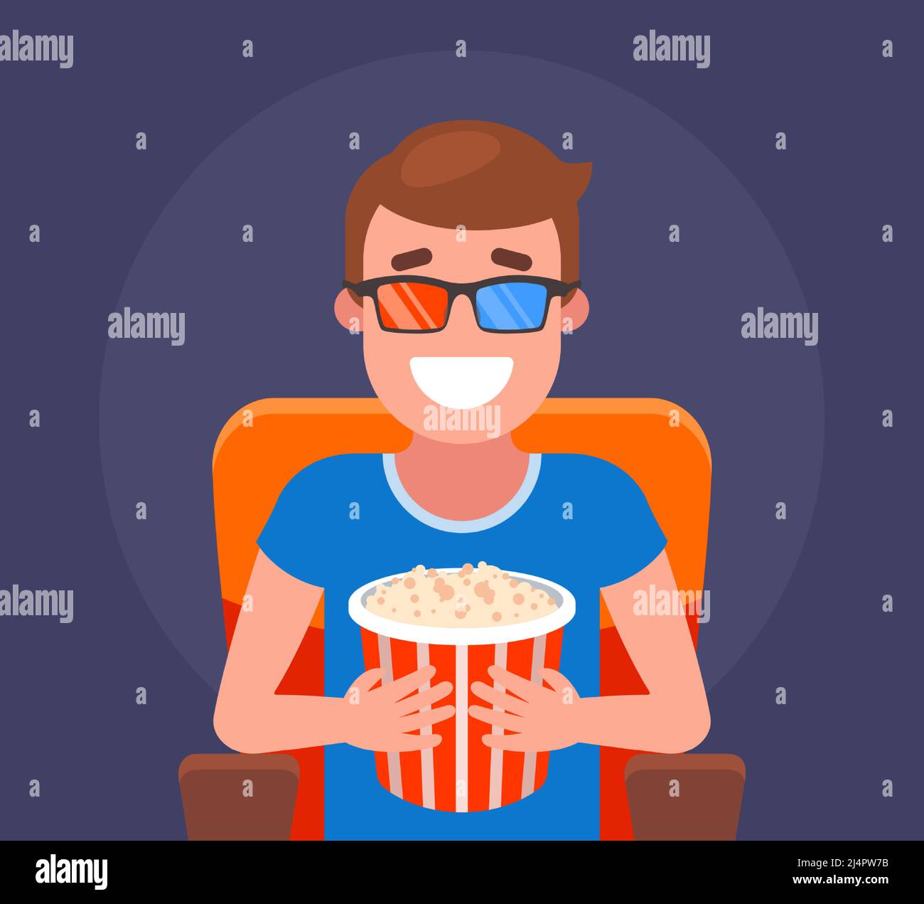 moviegoer en 3d verres regardant un film dans le cinéma. illustration vectorielle plate. Illustration de Vecteur