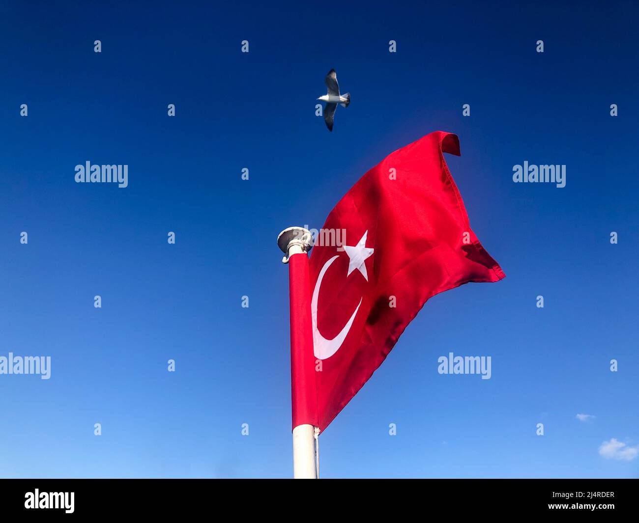 Drapeau turc, drapeau turc agitant dans un beau ciel bleu par un beau jour ensoleillé en République de Turquie. Photo de concept représentant l'indépendance du Repub Banque D'Images