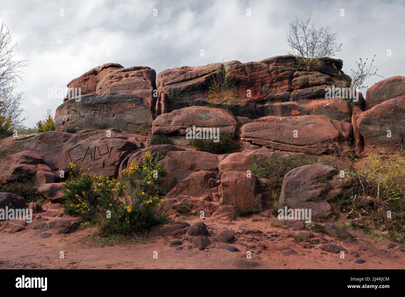 Thor's Rock sur la péninsule Wirral en Angleterre est un affleurement du grès rouge du Trias sous-jacent connu sous le nom de un tor. Banque D'Images